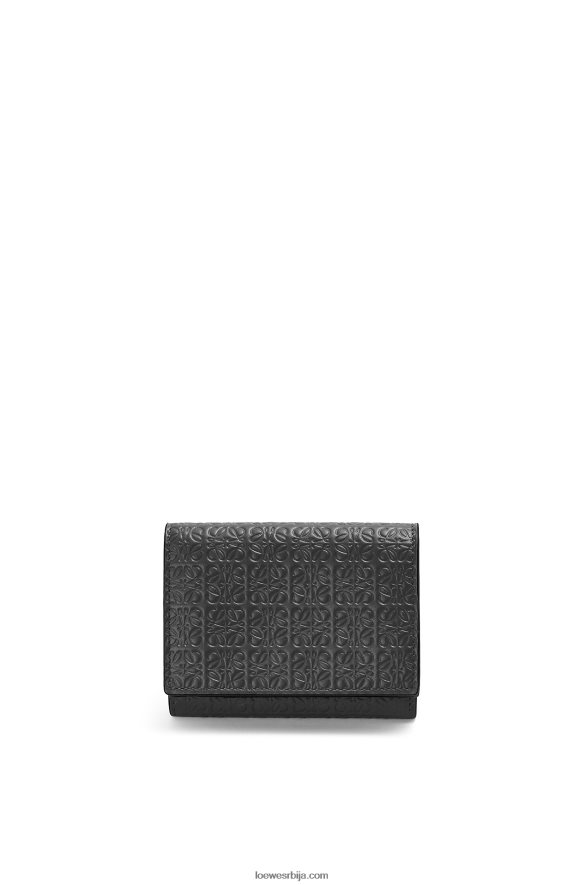 Loewe Жене поновљени троструки новчаник од рељефне свилене телеће коже црн HJTY1274