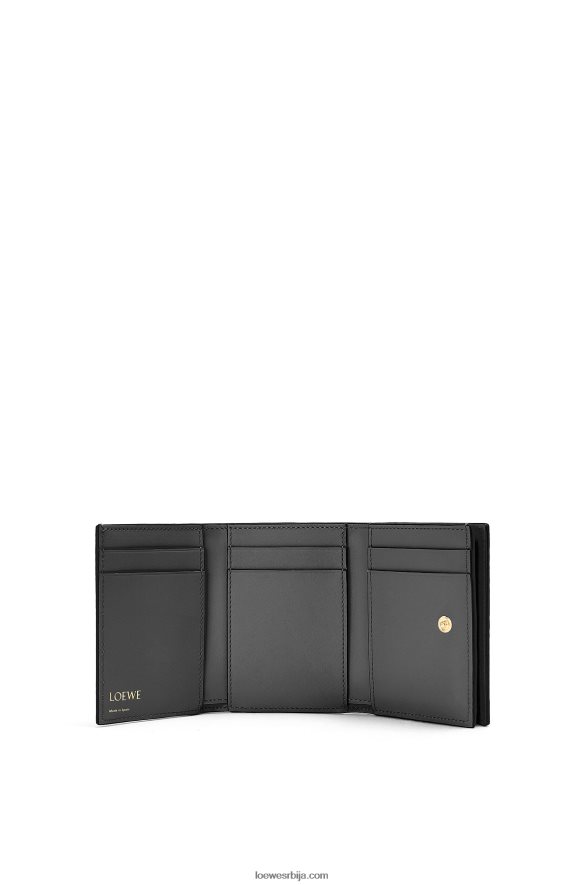 Loewe Жене поновљени троструки новчаник од рељефне свилене телеће коже црн HJTY1274