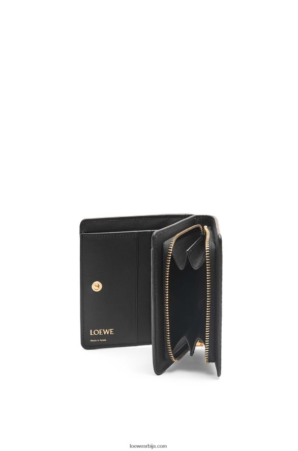 Loewe Жене компактни новчаник са патент затварачем од рељефне свилене телеће коже црн HJTY1275