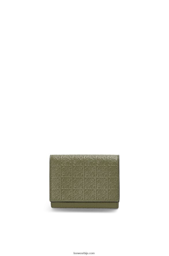 Loewe Жене поновљени троструки новчаник од рељефне свилене телеће коже зелени авокадо HJTY1277