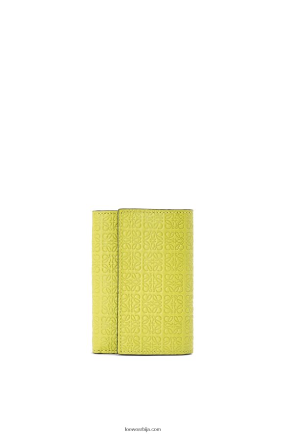 Loewe Жене поновите мали вертикални новчаник од рељефне свилене телеће коже лимето жута HJTY1313