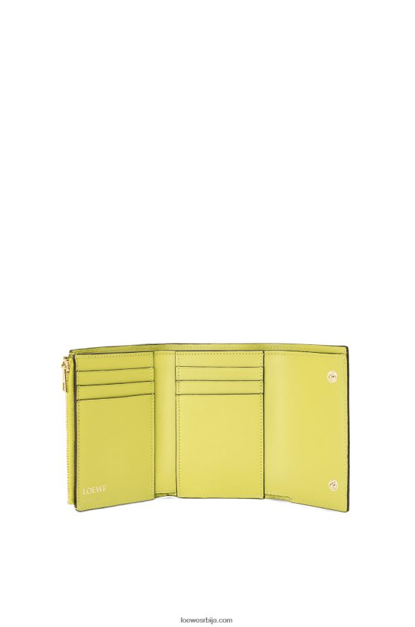 Loewe Жене поновите мали вертикални новчаник од рељефне свилене телеће коже лимето жута HJTY1313