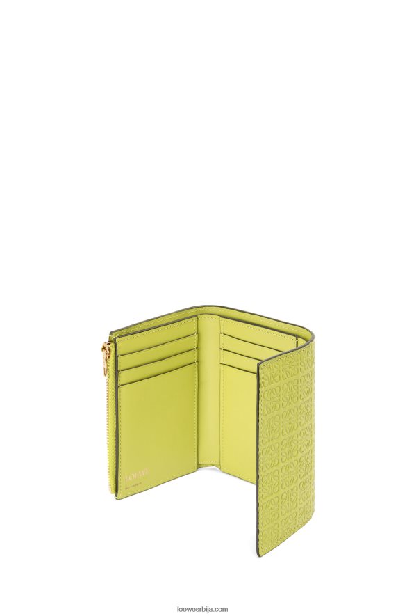 Loewe Жене поновите мали вертикални новчаник од рељефне свилене телеће коже лимето жута HJTY1313