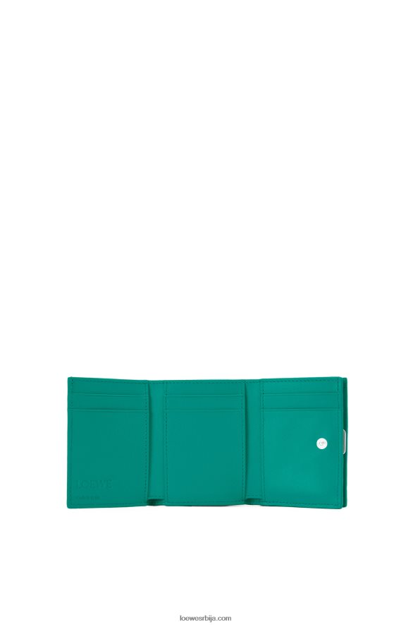 Loewe Жене анаграм троструки новчаник од телеће коже шљунчаног зрна смарагдно зелена HJTY1319