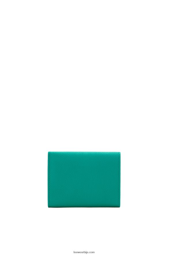 Loewe Жене анаграм троструки новчаник од телеће коже шљунчаног зрна смарагдно зелена HJTY1319