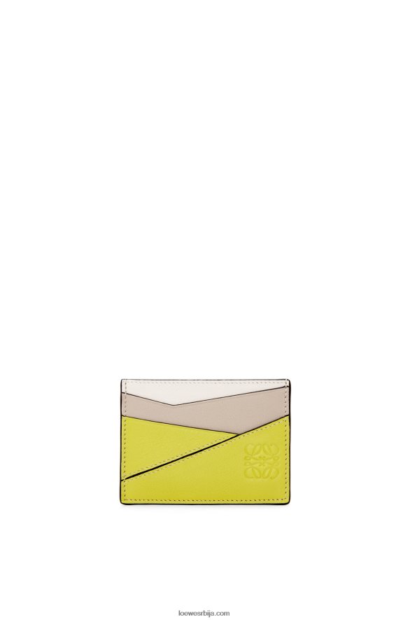 Loewe Жене пуззле обичан држач картице од класичне телеће коже лимето жута/светла зоб HJTY1361