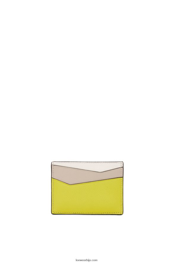 Loewe Жене пуззле обичан држач картице од класичне телеће коже лимето жута/светла зоб HJTY1361