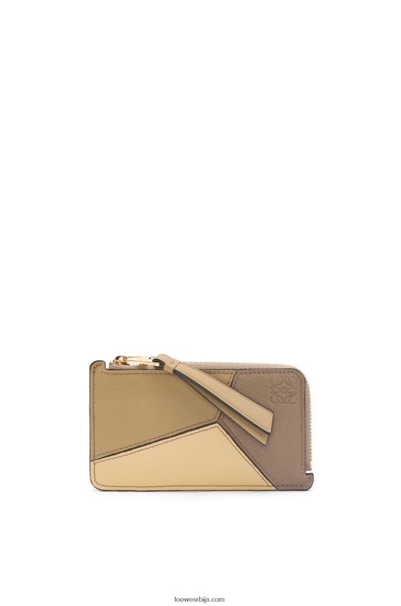 Loewe Жене слагалица држач картице од класичне телеће коже глина зелена / путер HJTY1369