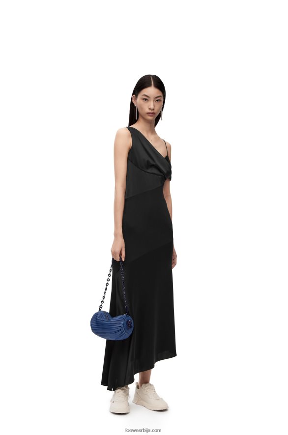 Loewe Жене асиметрична хаљина од сатена и крепа црн HJTY1098