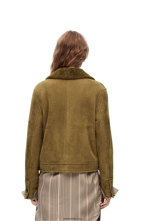 Loewe Жене кратка јакна од стриже каки зелена HJTY1125