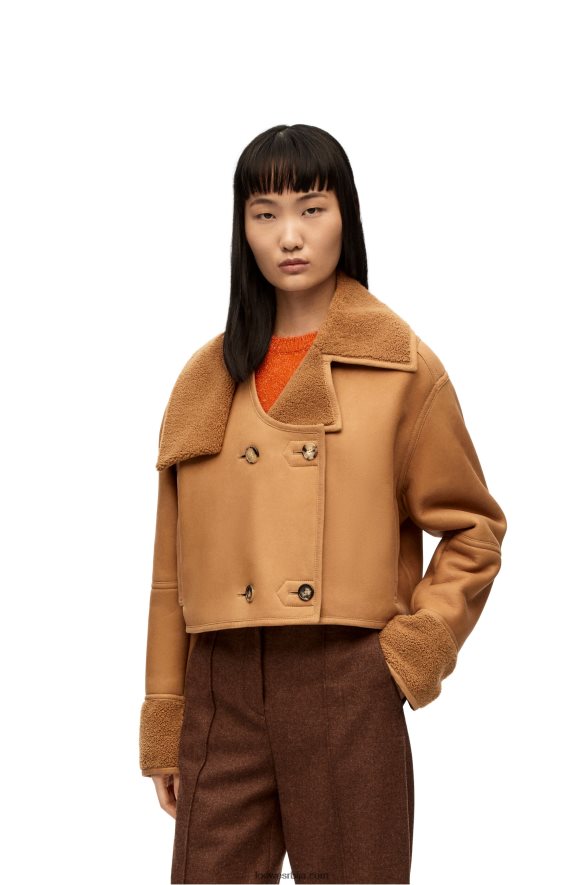Loewe Жене деконструисана јакна од стриже пустињски/бордо HJTY1130