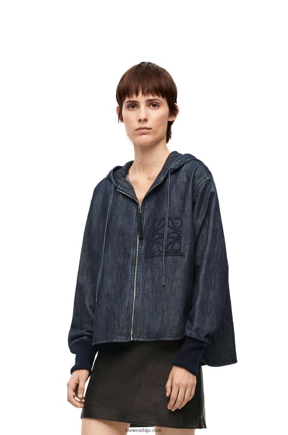 Loewe Жене јакна са капуљачом од тексаса индиго HJTY1164