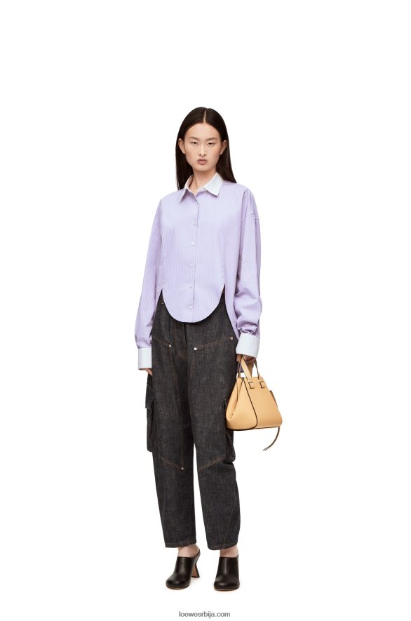 Loewe Жене пругаста пластронска кошуља од памучног поплина лила/бела HJTY890