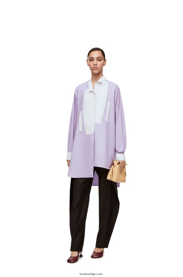 Loewe Жене пругаста асиметрична кошуља од пругастог памучног поплина лила/бела HJTY891
