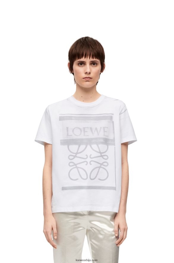 Loewe Жене памучна мајица стандардног кроја бела/сива HJTY770