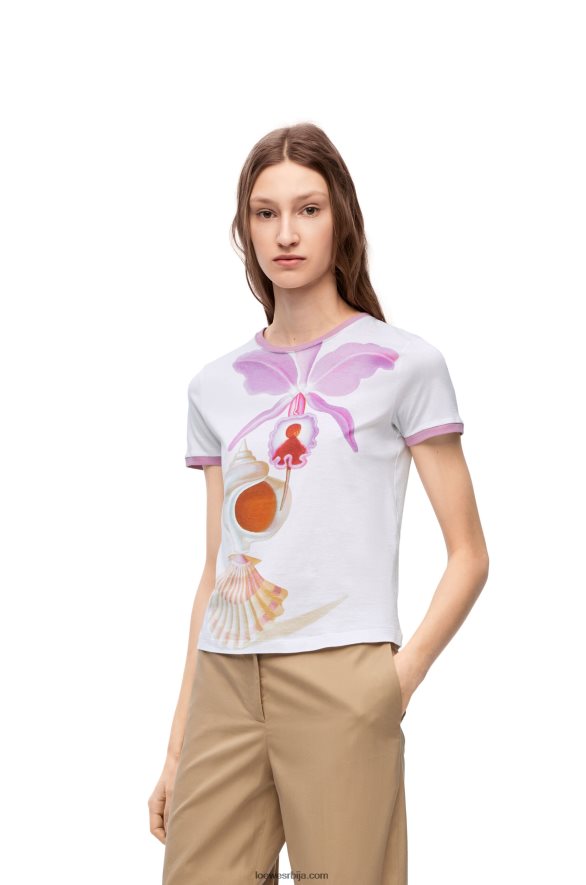 Loewe Жене маруја малло слим фит мајица од памука бела/вишебојна HJTY776