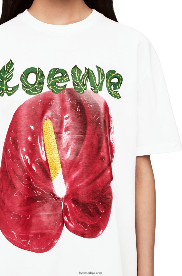 Loewe Жене Мајица са цветом антуријума у ​​памучном дресу бело црвена HJTY798