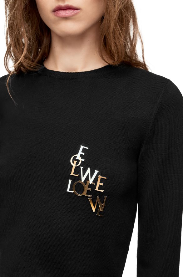 Loewe Жене шарм џемпер од вуне црн HJTY959