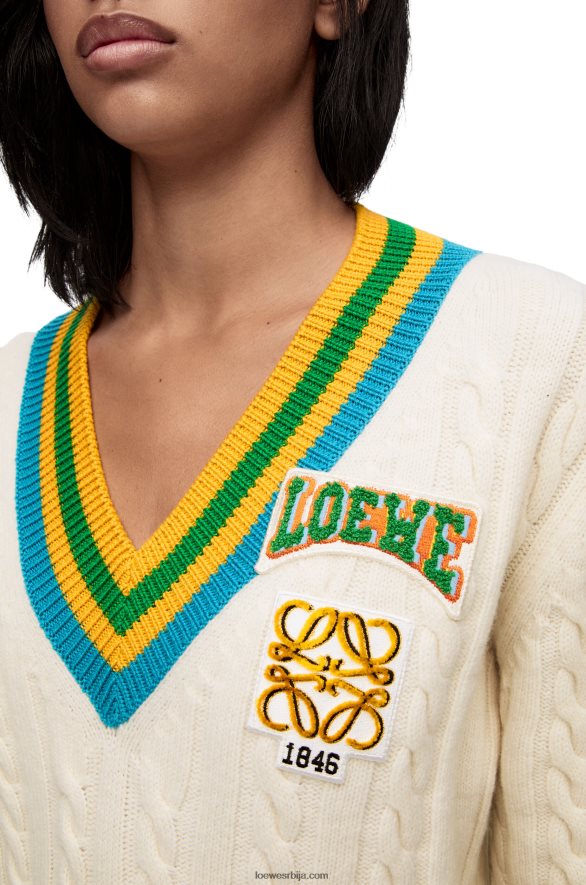 Loewe Жене универзитетски џемпер од вуне мека бела HJTY964