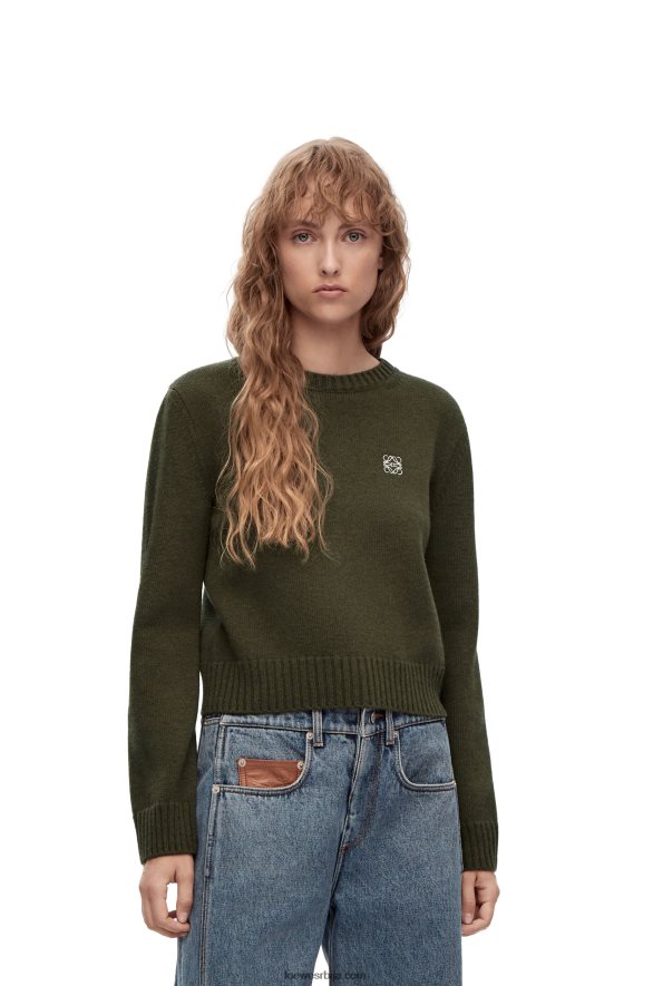 Loewe Жене џемпер од вуне каки зелена HJTY979