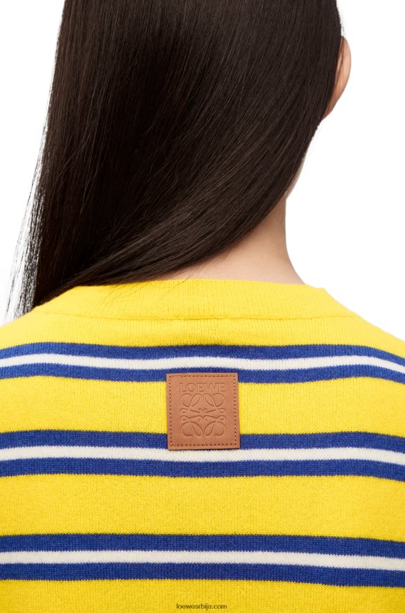Loewe Жене вунени џемпер на пруге жута/индиго плава HJTY989
