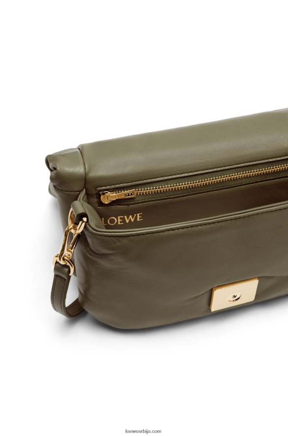 Loewe Жене мини пуффер гоиа торба од сјајне напа јагњеће коже тамно каки зелена HJTY246
