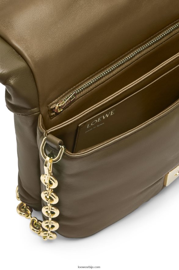 Loewe Жене пуффер гоиа торба од сјајне напа јагњеће коже тамно каки зелена HJTY465