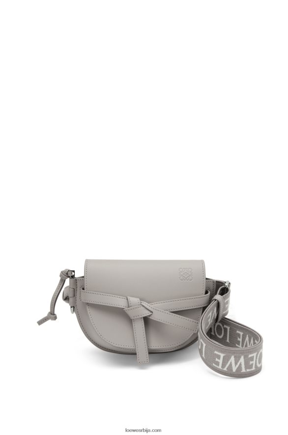 Loewe Жене мини гате дупла торба од меке телеће коже и жакарда бисерно сива HJTY195