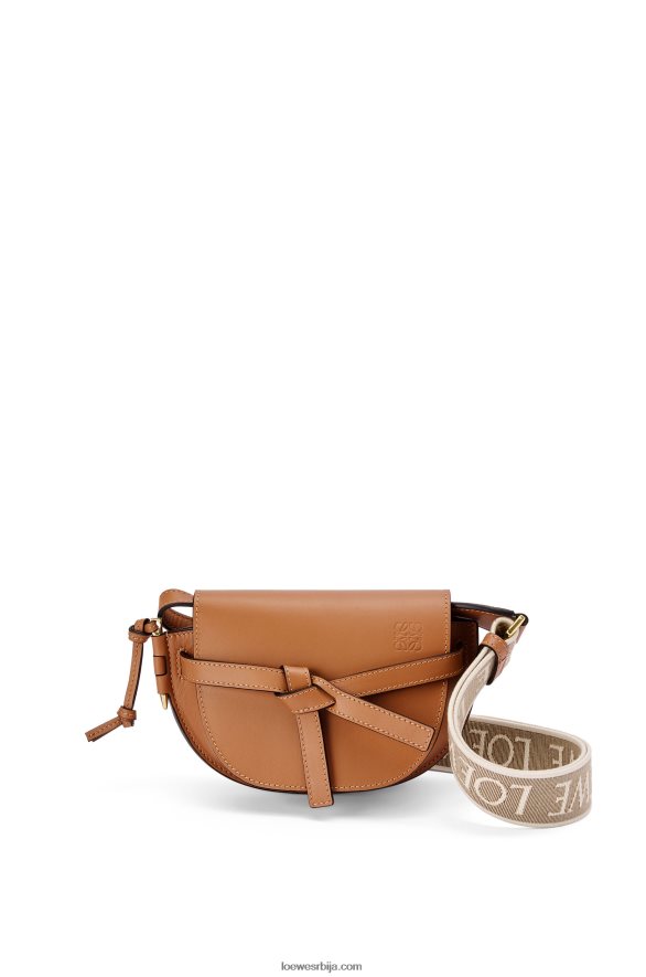 Loewe Жене мини гате дупла торба од меке телеће коже и жакарда тан HJTY215