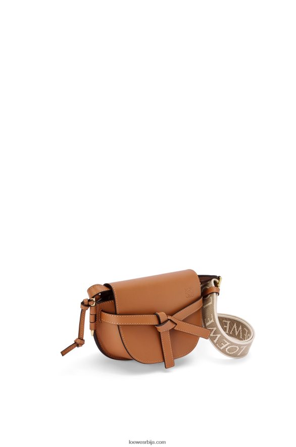 Loewe Жене мини гате дупла торба од меке телеће коже и жакарда тан HJTY215