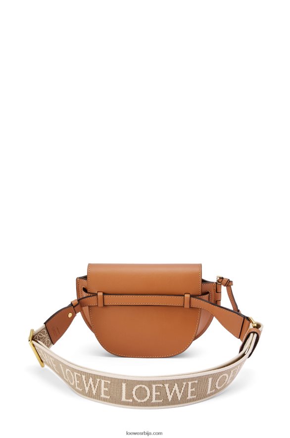 Loewe Жене мини гате дупла торба од меке телеће коже и жакарда тан HJTY215