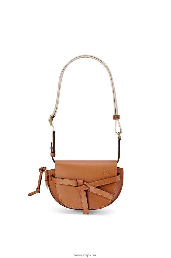 Loewe Жене мини гате дупла торба од меке телеће коже и жакарда тан HJTY215