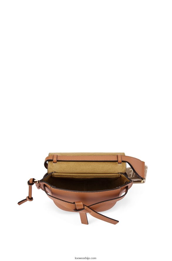 Loewe Жене мини гате дупла торба од меке телеће коже и жакарда тан HJTY215