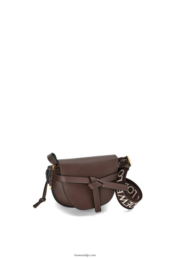 Loewe Жене мини гате дупла торба од меке телеће коже и жакарда чоколада HJTY319