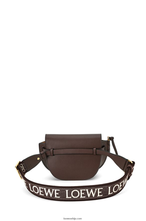 Loewe Жене мини гате дупла торба од меке телеће коже и жакарда чоколада HJTY319