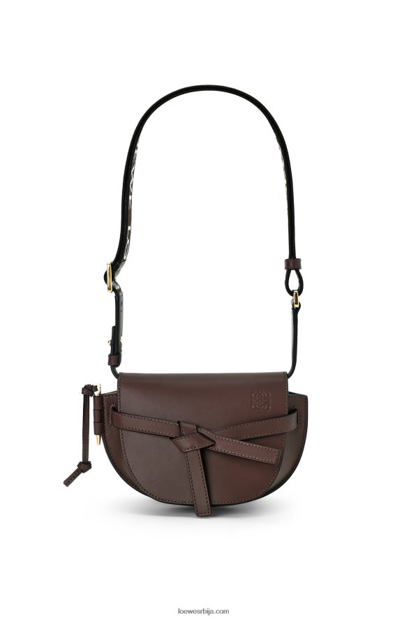 Loewe Жене мини гате дупла торба од меке телеће коже и жакарда чоколада HJTY319