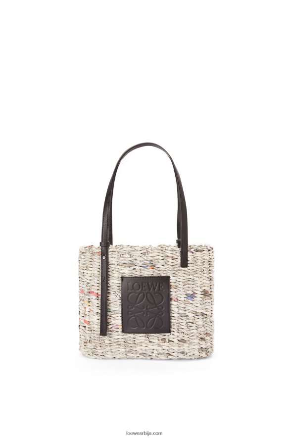 Loewe Жене мала новинска четвртаста корпа торба од папира и телеће коже црна/вишебојна HJTY100