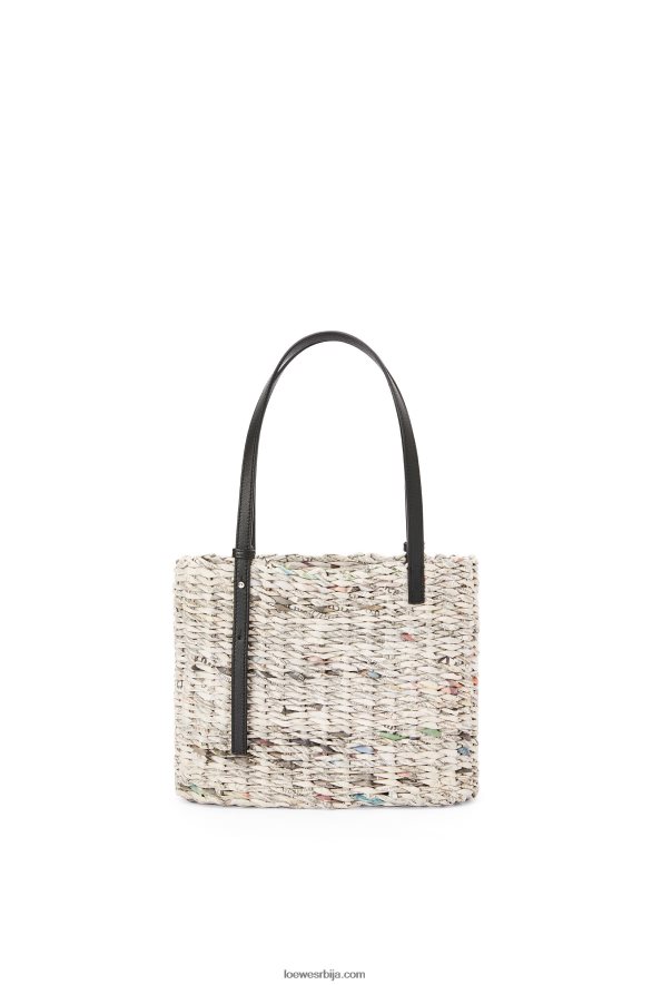 Loewe Жене мала новинска четвртаста корпа торба од папира и телеће коже црна/вишебојна HJTY100
