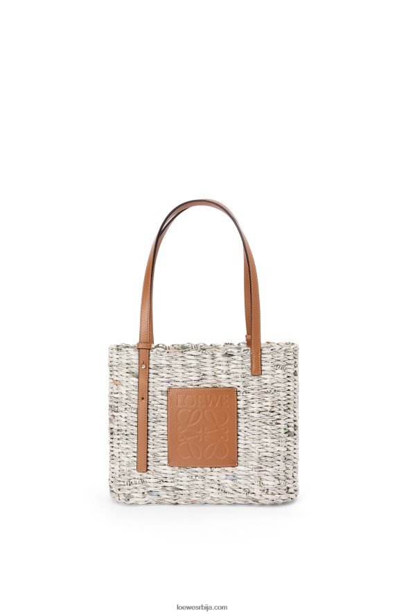 Loewe Жене мала новинска четвртаста корпа торба од папира и телеће коже тан/вишебојна HJTY101