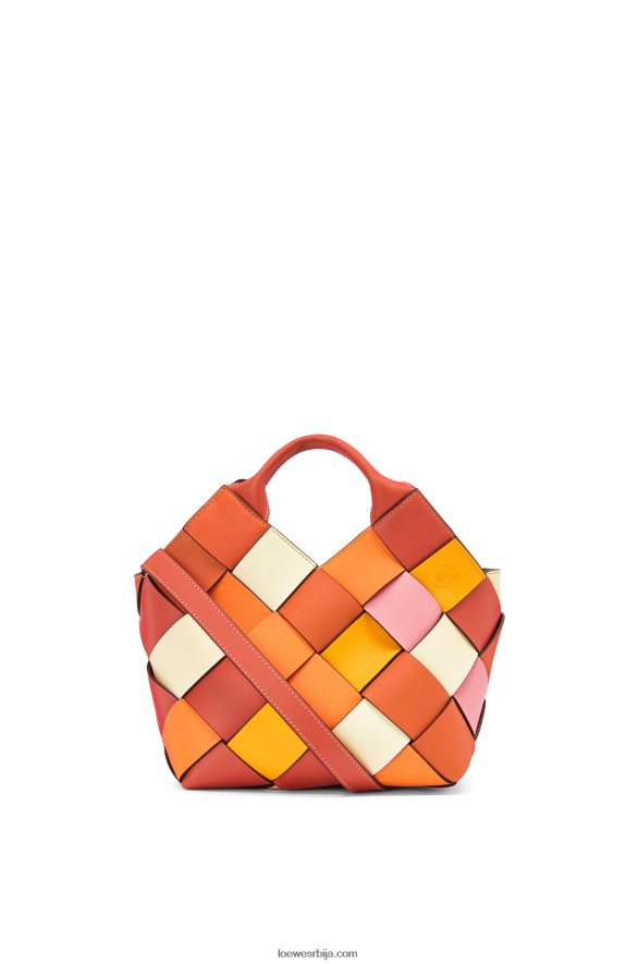 Loewe Жене мала сувишна кожна плетена корпа торба од телеће коже наранџаста HJTY102