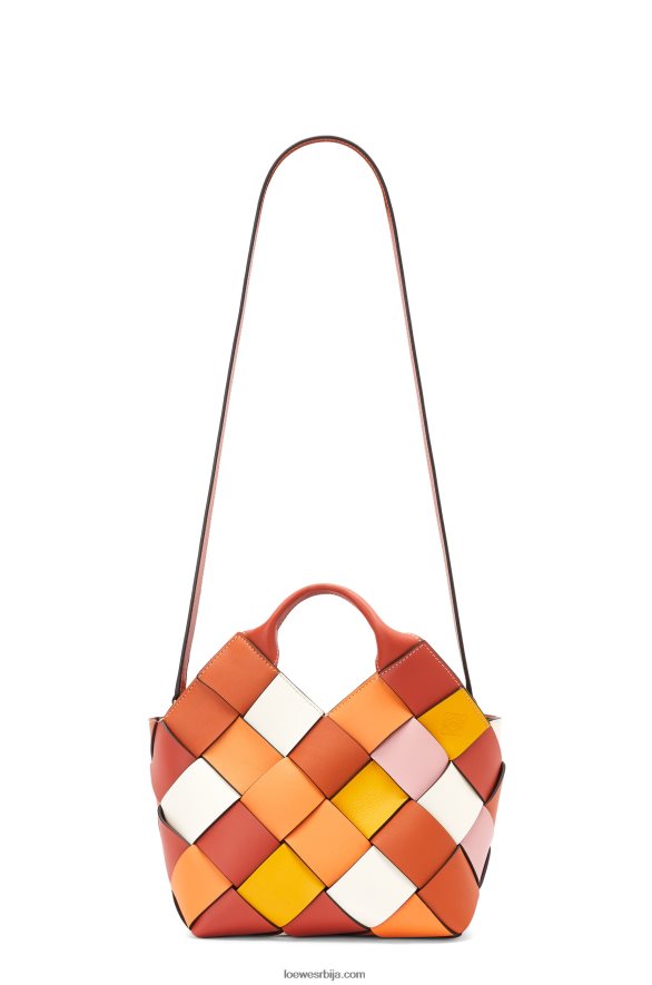 Loewe Жене мала сувишна кожна плетена корпа торба од телеће коже наранџаста HJTY102