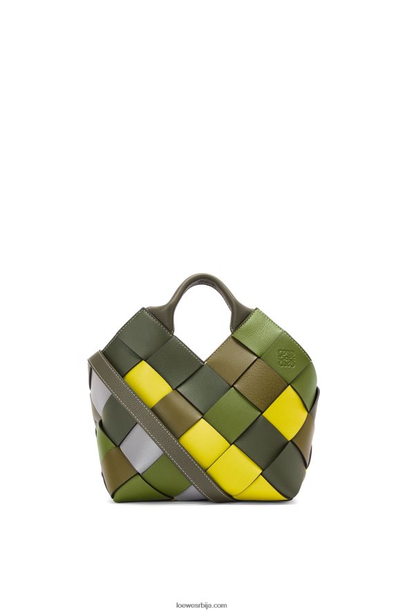 Loewe Жене мала кожна плетена корпа торба од класичне телеће коже зелен HJTY103