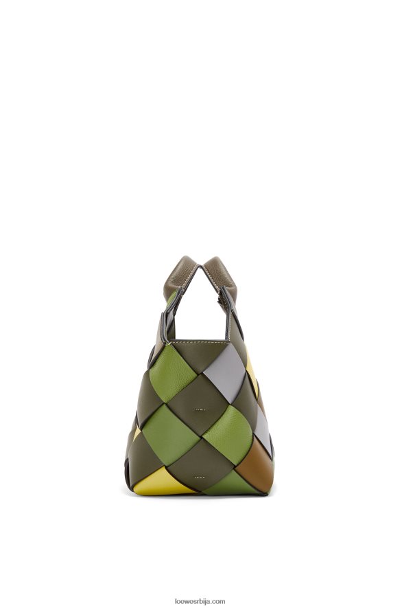 Loewe Жене мала кожна плетена корпа торба од класичне телеће коже зелен HJTY103