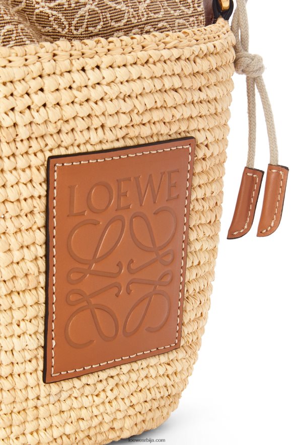 Loewe Жене поцхетте торба од рафије, анаграм жакарда и телеће коже природан/тан HJTY36