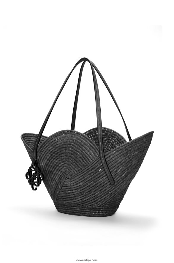 Loewe Жене торба за латице од рафије и телеће коже црн HJTY41