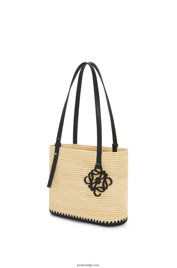 Loewe Жене мала четвртаста корпа торба од рафије и гуме природно/црно HJTY45