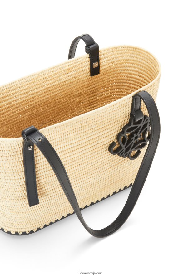 Loewe Жене мала четвртаста корпа торба од рафије и гуме природно/црно HJTY45