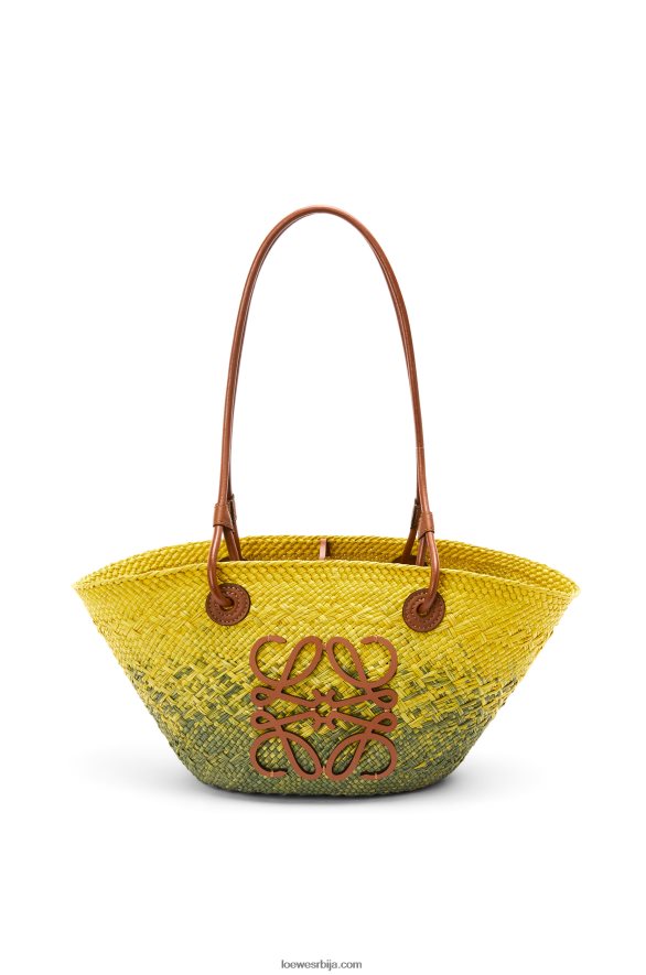 Loewe Жене мала анаграм торба за корпе од ираца палме и телеће коже каки зелено/жуто HJTY64