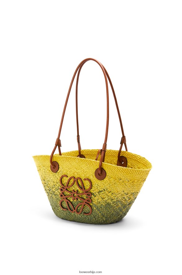 Loewe Жене мала анаграм торба за корпе од ираца палме и телеће коже каки зелено/жуто HJTY64