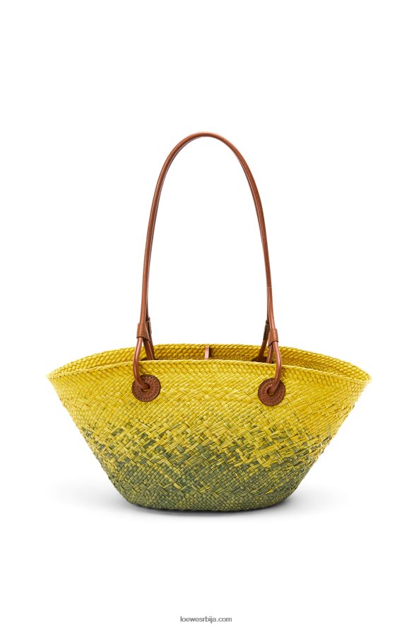 Loewe Жене мала анаграм торба за корпе од ираца палме и телеће коже каки зелено/жуто HJTY64